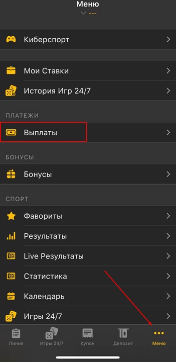 Полное меню в букмекерской конторе Мелбет