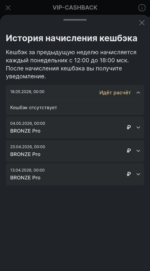 История начисления кешбэка в Фонбет