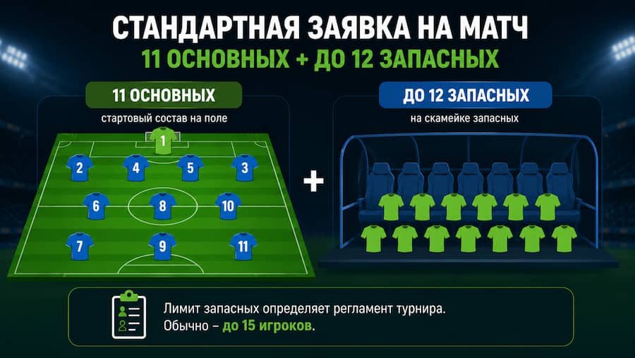 Стандартная заявка: 11 основных + 12 запасных