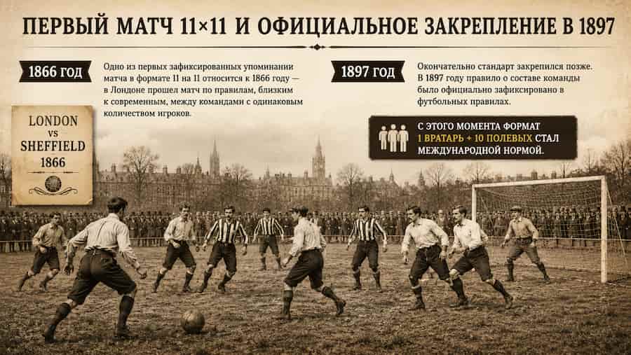 Первый матч 11×11 (1866 год) и официальное закрепление в 1897