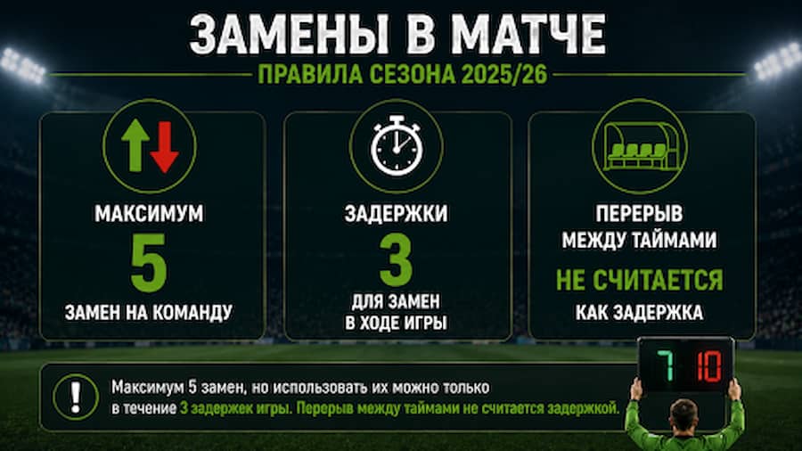 Правила замен в футболе и лимиты 2025/26