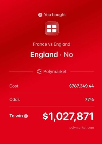 Ставка против Англии на ЧМ-2026 лишила игрока миллиона долларов на Polymarket
