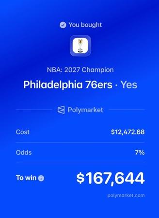 Ставка на чемпионство Филадельфии Polymarket