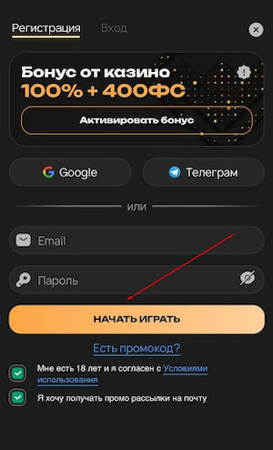 Согласитесь с правилами: подтвердите возраст и нажмите «Начать играть».